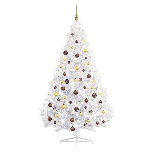 Set Albero Natale Artificiale a Metà LED Palline Bianco 180cm 3077484