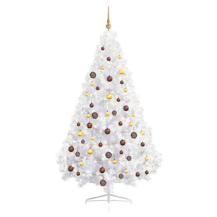 Set Albero Natale Artificiale a Metà LED Palline Bianco 180cm 3077484