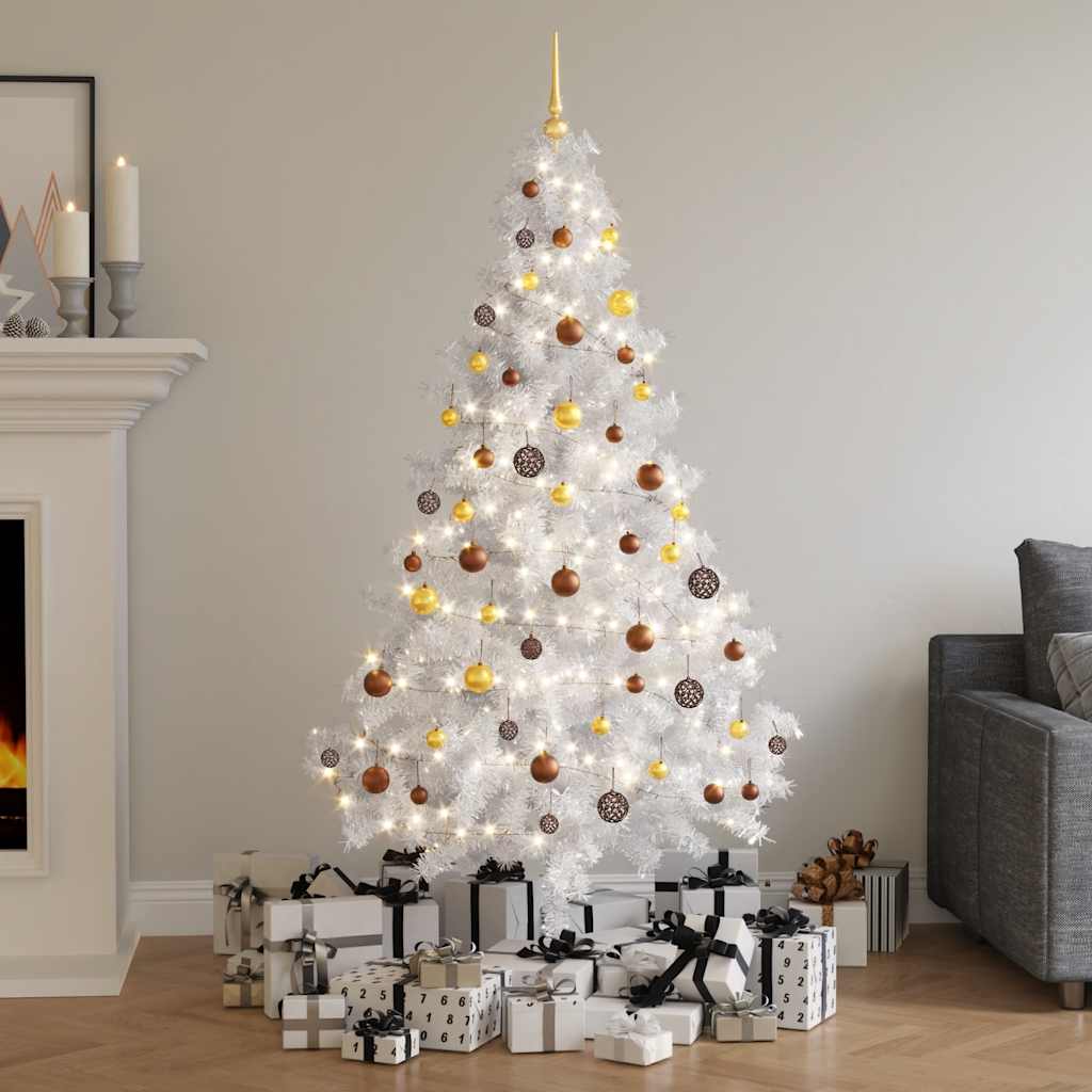 Set Albero Natale Artificiale a Metà LED Palline Bianco 180cm 3077484