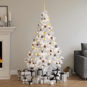 Set Albero Natale Artificiale a Metà LED Palline Bianco 180cm 3077484