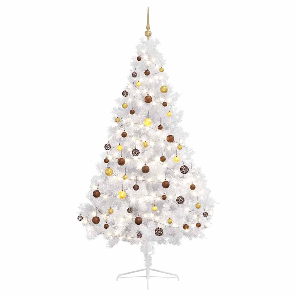 Set Albero Natale Artificiale a Metà LED Palline Bianco 210cm 3077485