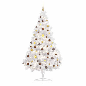 Set Albero Natale Artificiale a Metà LED Palline Bianco 210cm 3077485