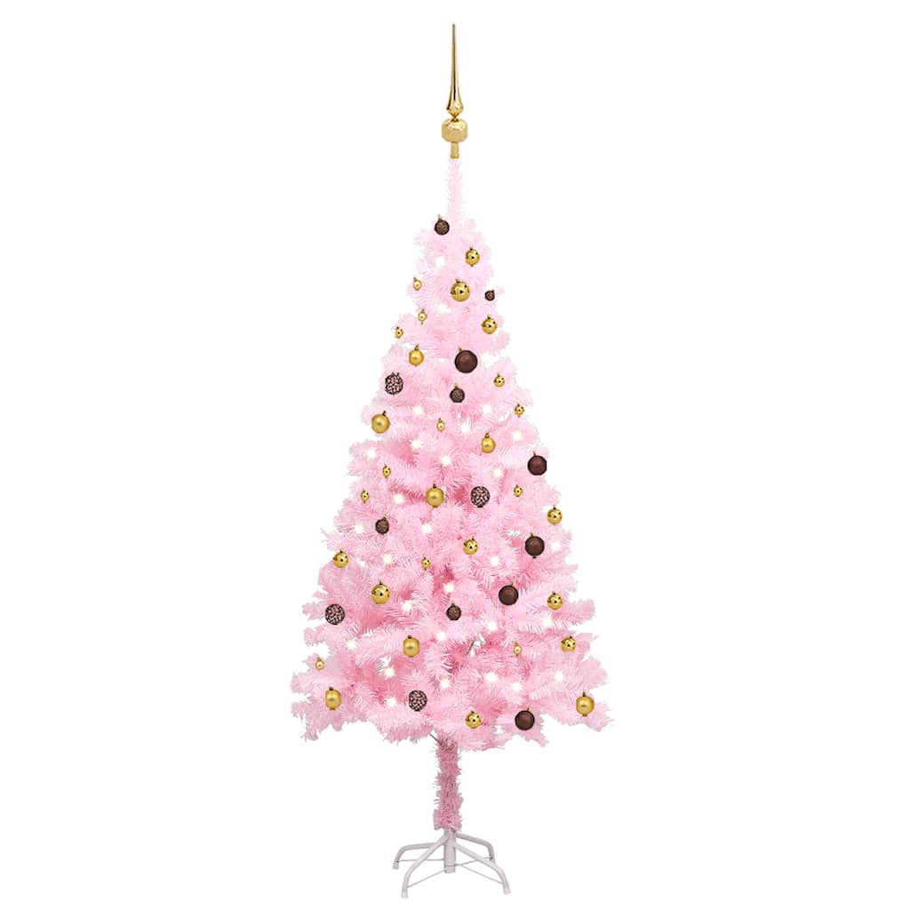 Set Albero Natale Artificiale con LED e Palline Rosa 210 cm PVC cod mxl 26793