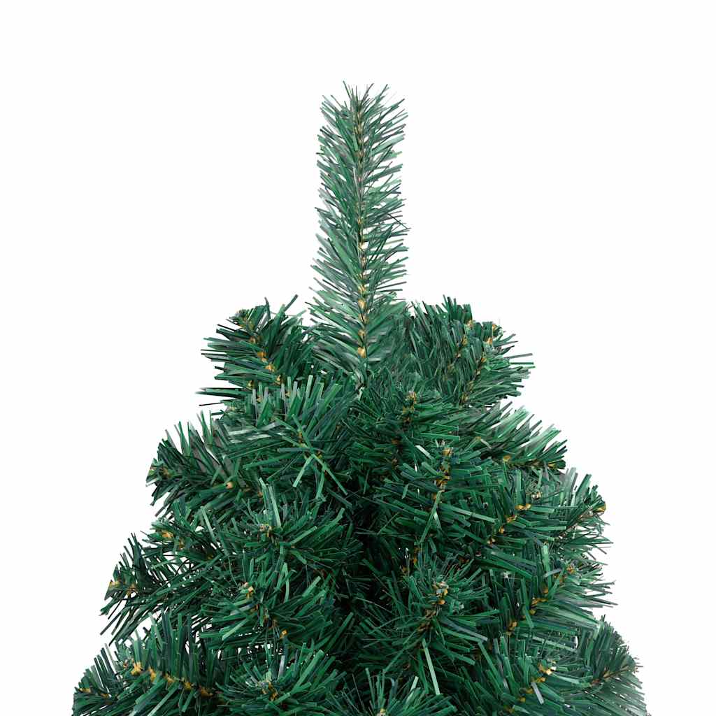 Albero di Natale a Metà Preilluminato con Palline Verde 210 cm 3077566