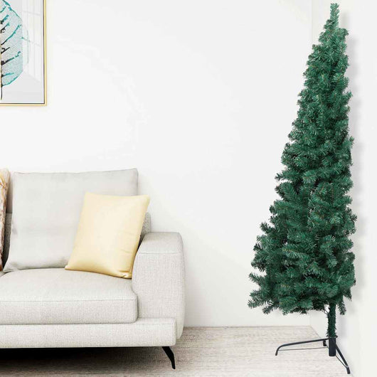 Albero di Natale a Metà Preilluminato con Palline Verde 240 cm 3077567