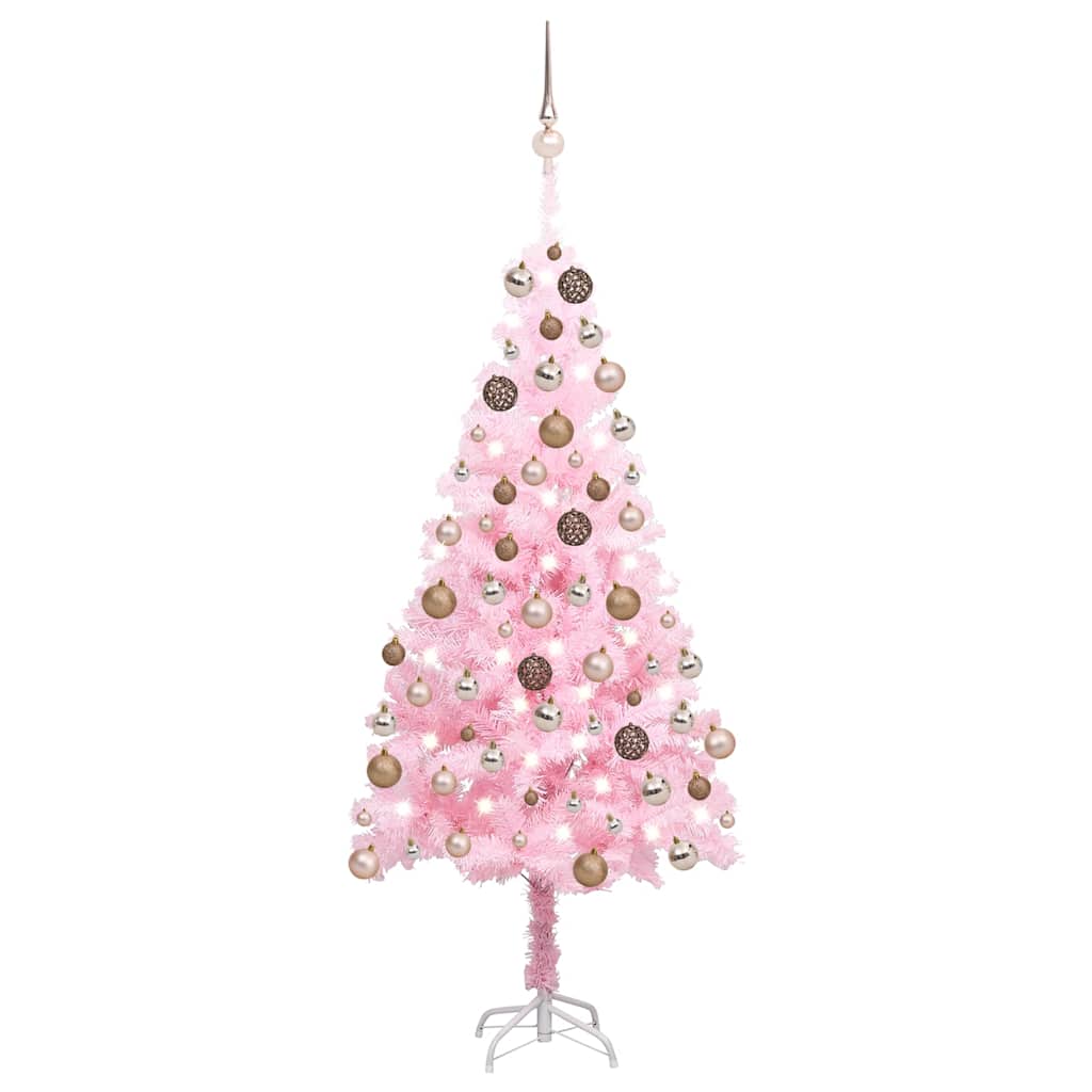 Set Albero Natale Artificiale con LED e Palline Rosa 120 cm PVC cod mxl 13082