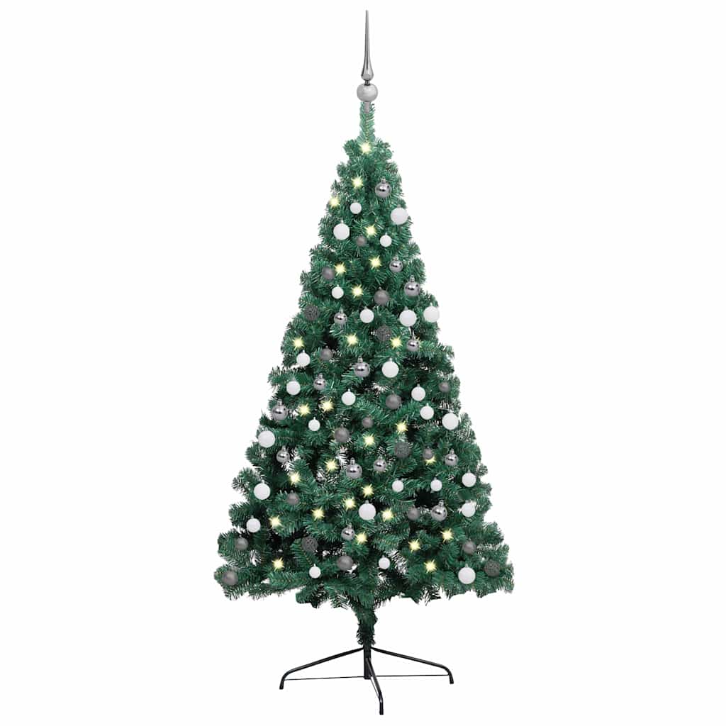 Set Albero Natale Artificiale a MetÃ  LED e Palline Verde 150cm  cod mxl 5504