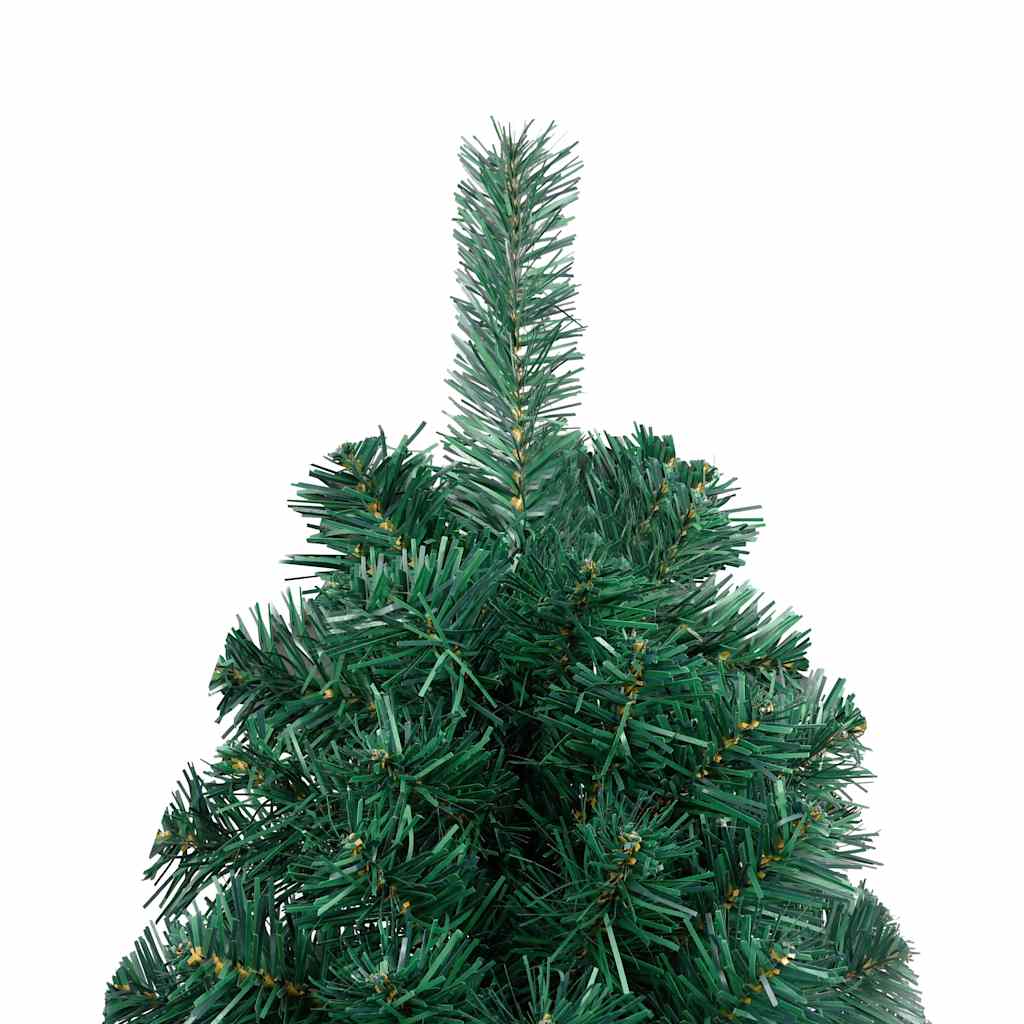Albero di Natale a Metà Preilluminato con Palline Verde 180 cm 3077651