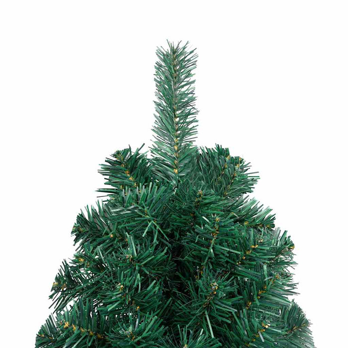 Albero di Natale a Metà Preilluminato con Palline Verde 210 cm 3077652
