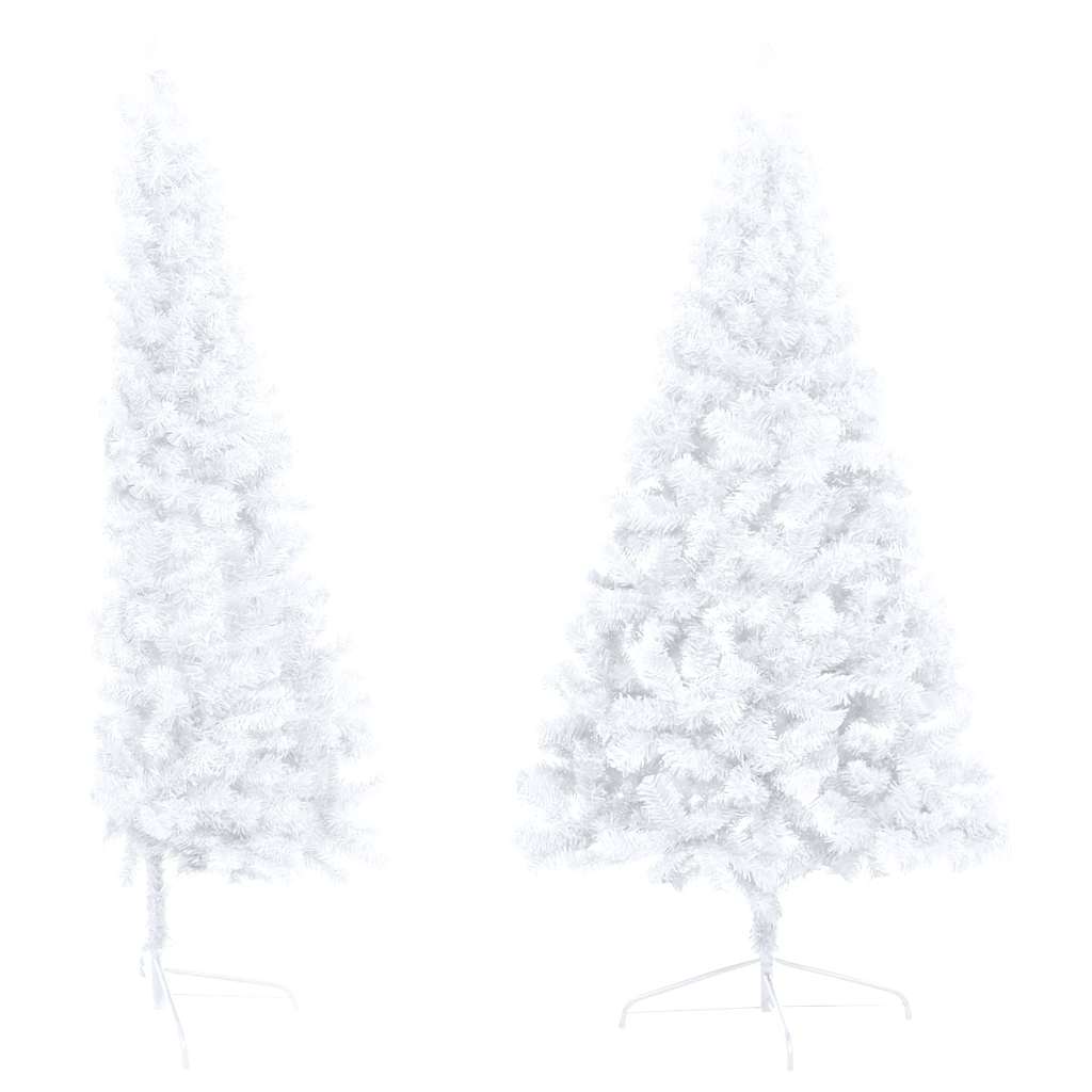 Albero di Natale a Metà Preilluminato con Palline Bianco 150 cm 3077655