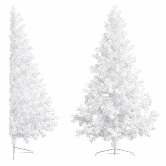 Albero di Natale a Metà Preilluminato con Palline Bianco 180 cm 3077656