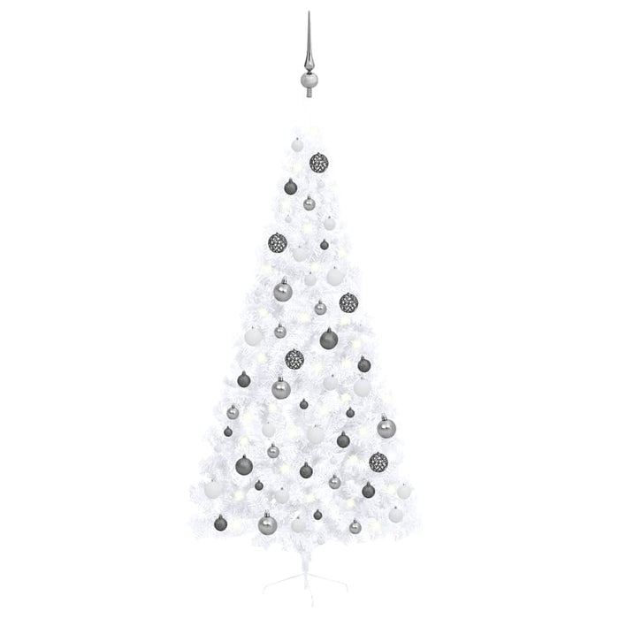 Albero di Natale a Metà Preilluminato con Palline Bianco 210 cm 3077657
