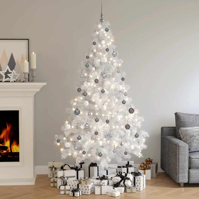 Albero di Natale a Metà Preilluminato con Palline Bianco 210 cm 3077657