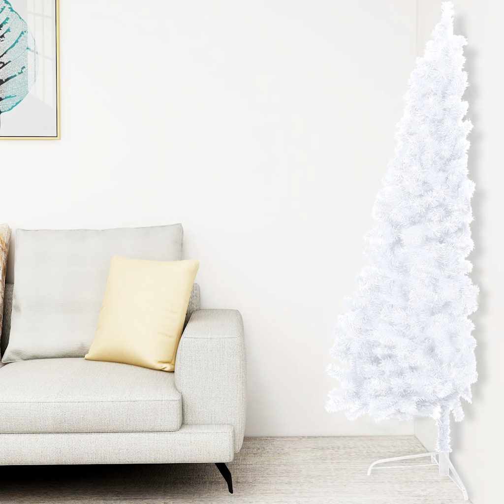 Albero di Natale a Metà Preilluminato con Palline Bianco 240 cm 3077658