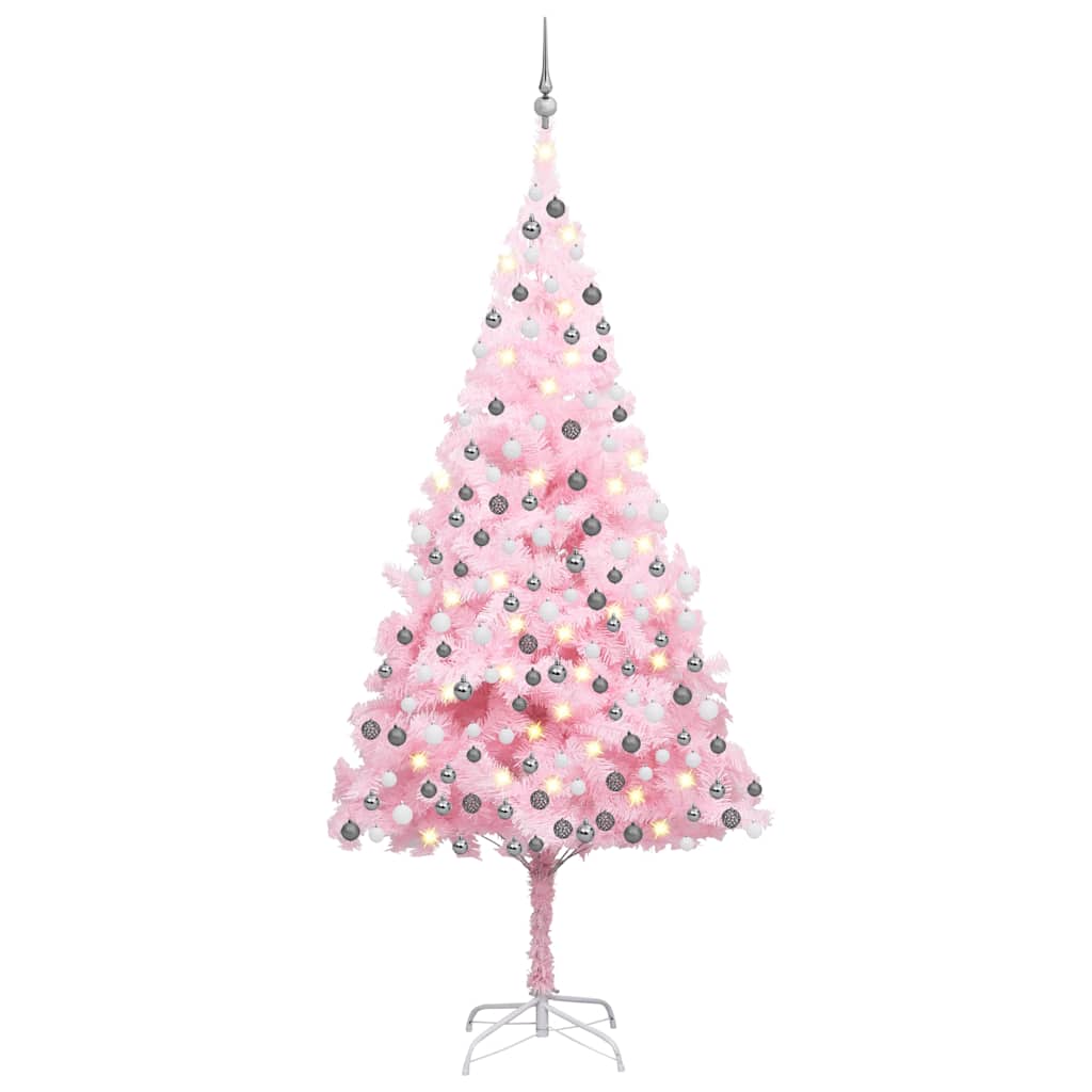 Set Albero Natale Artificiale con LED e Palline Rosa 210 cm PVC  cod mxl 38674