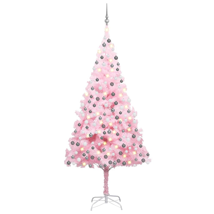 Set Albero Natale Artificiale con LED e Palline Rosa 210 cm PVC  cod mxl 38674