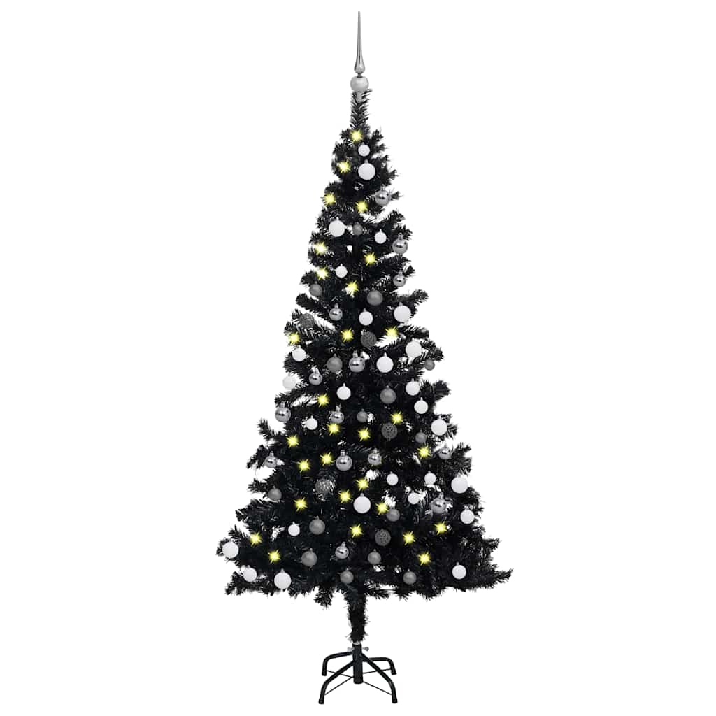 Set Albero Natale Artificiale con LED e Palline Nero 120 cm PVC cod mxl 15693