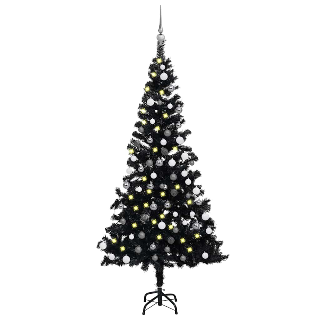 Set Albero Natale Artificiale con LED e Palline Nero 150 cm PVC  cod mxl 15681