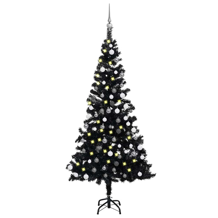 Set Albero Natale Artificiale con LED e Palline Nero 150 cm PVC  cod mxl 15681