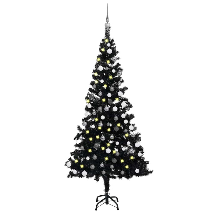 Set Albero Natale Artificiale con LED e Palline Nero 180 cm PVC  cod mxl 15695