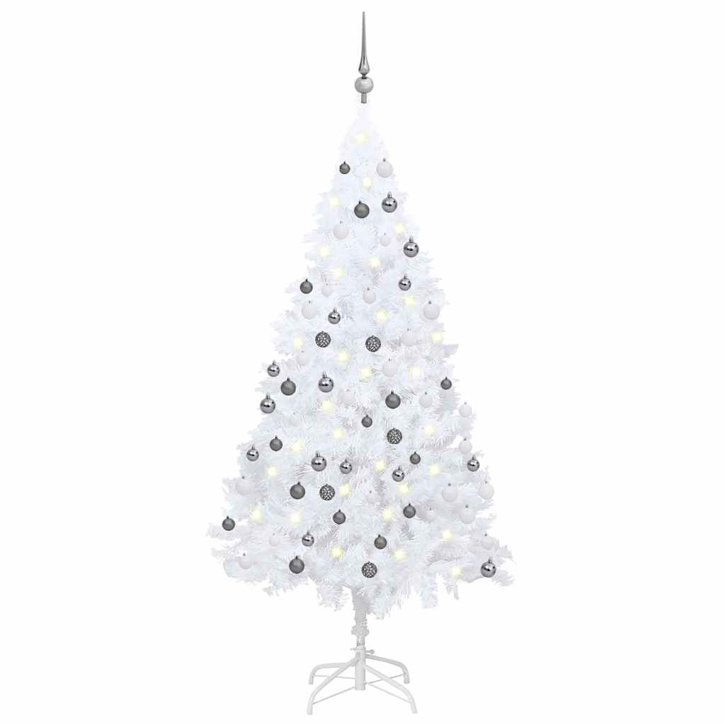 Set Albero Natale Artificiale con LED Palline Bianco 120cm PVC  cod mxl 26254
