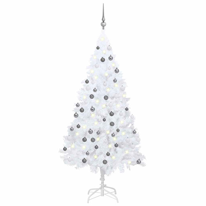Set Albero Natale Artificiale con LED Palline Bianco 120cm PVC  cod mxl 26254
