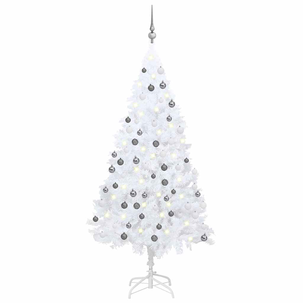 Set Albero Natale Artificiale LED e Palline Bianco 150cm PVC  cod mxl 15682
