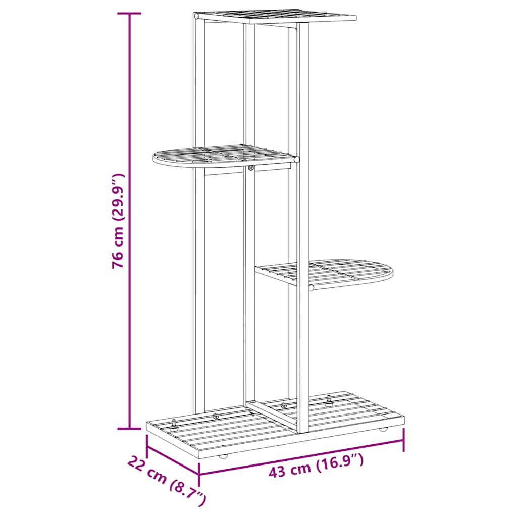 Piedistallo per Piante a 4 Piani 43x22x76 cm in Metallo Nero 336108