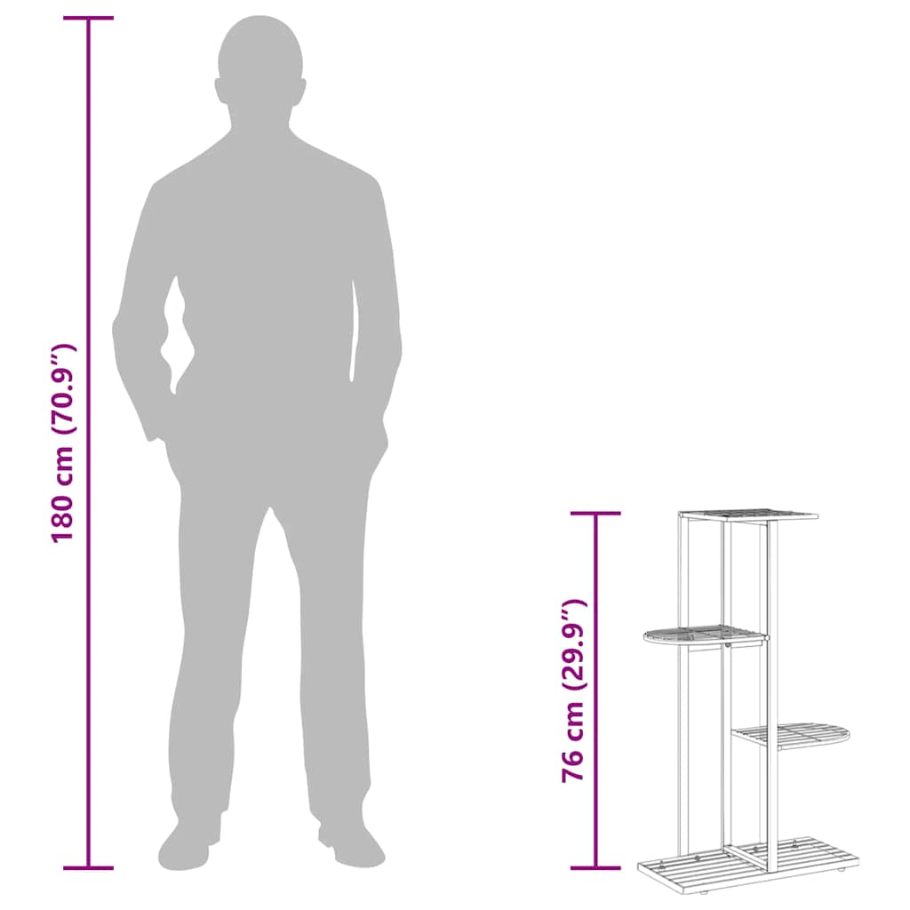 Piedistallo per Piante a 4 Piani 43x22x76 cm in Metallo Nero 336108
