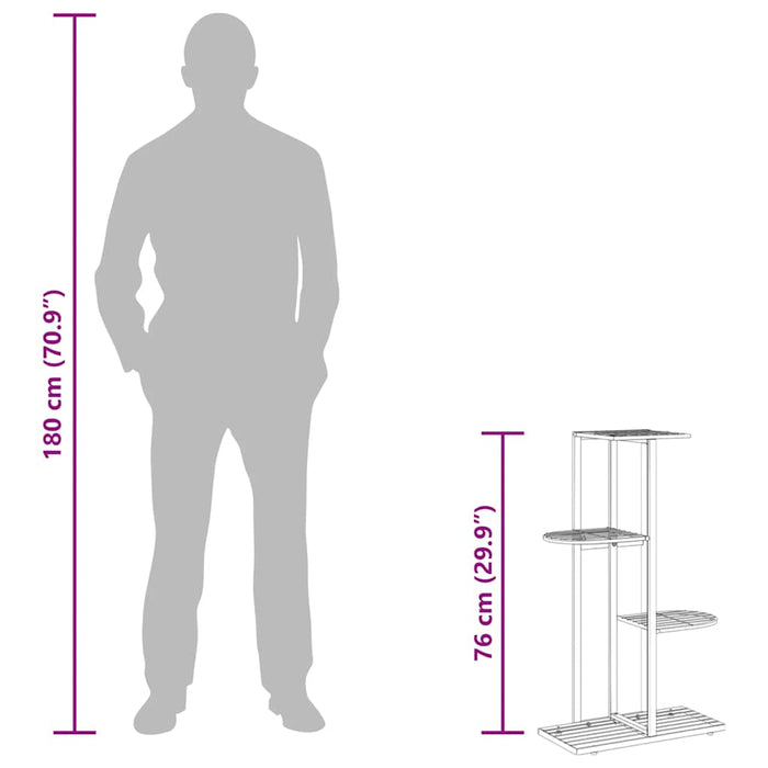 Piedistallo per Piante a 4 Piani 43x22x76 cm in Metallo Nero 336108