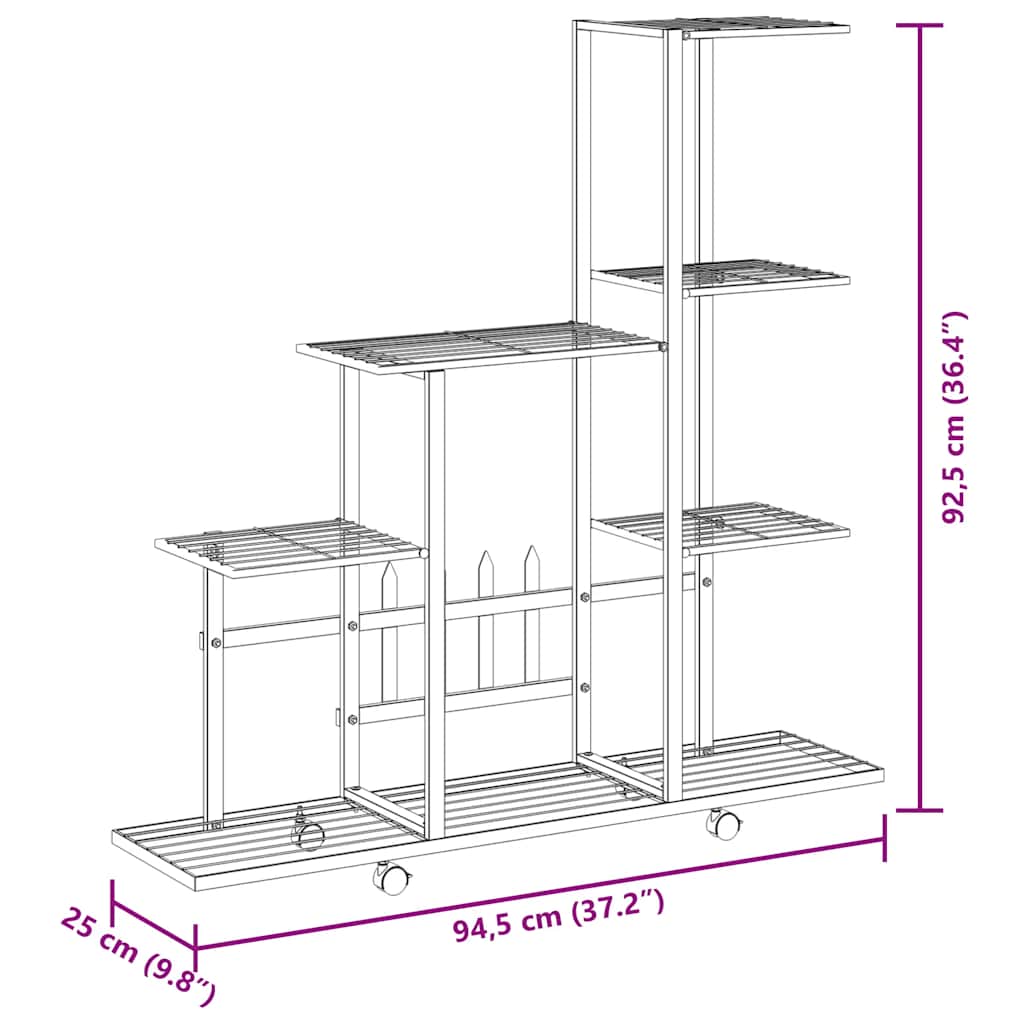 Portapiante con Ruote 94,5x25x92,5 cm Bianco in Metallo 336115