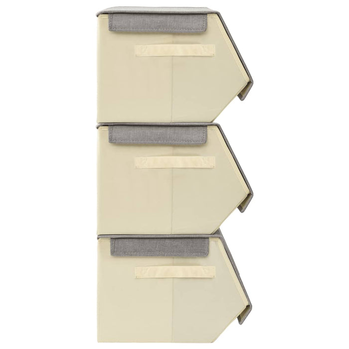 Scatole Portaoggetti Impilabili Set 4pz Tessuto Grigio e Crema 332901