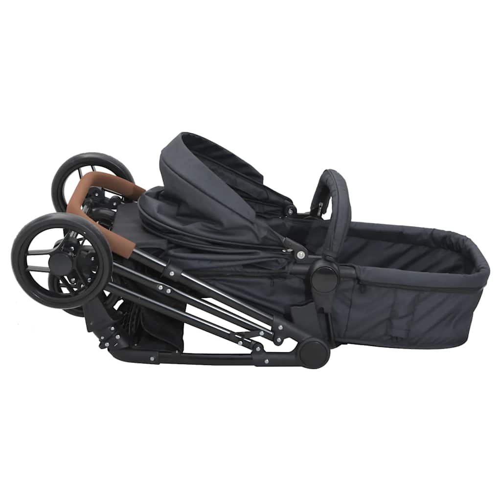 vidaXL Passeggino 2 in 1 Antracite e Nero in Acciaio