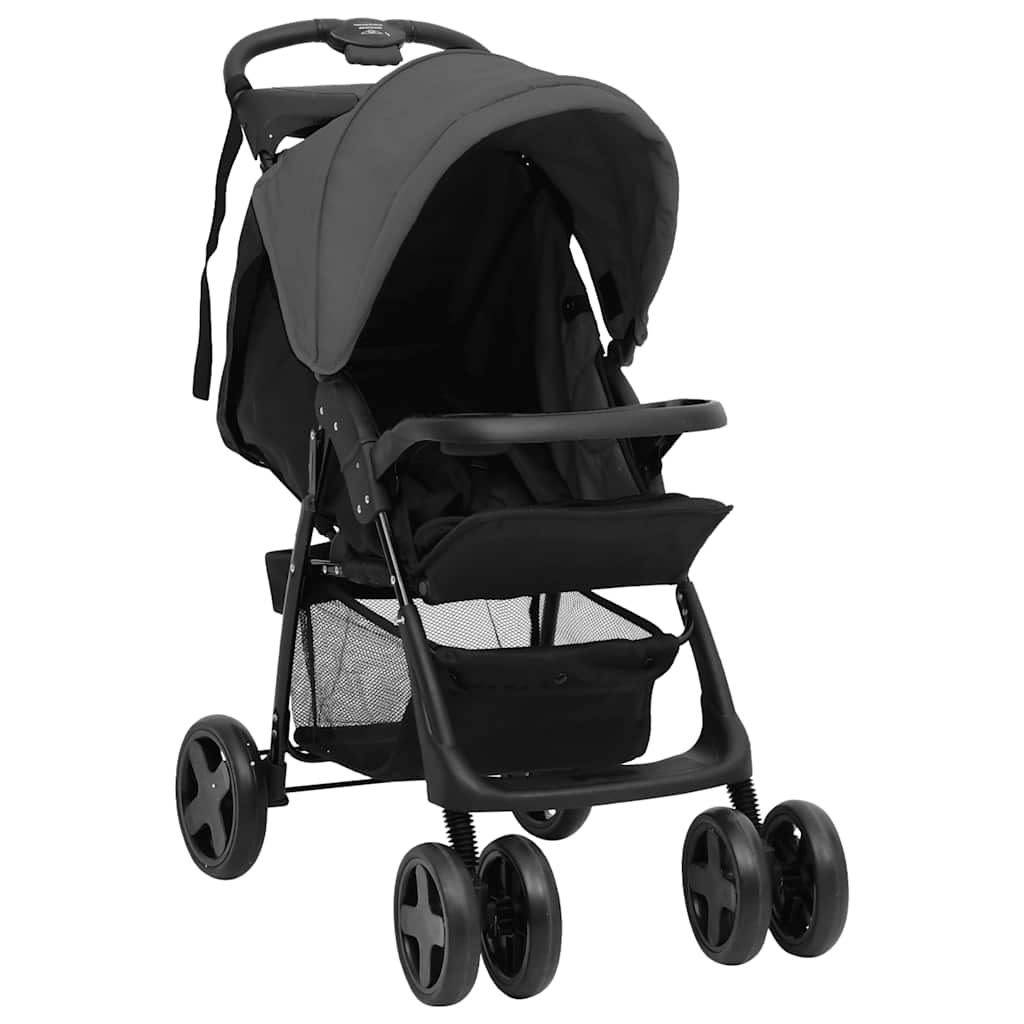 Passeggino 3 in 1 Grigio Scuro e Nero in Acciaio 10390