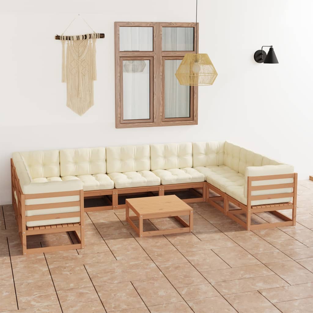 Set Salotto Giardino e Cuscini 10 pz Legno Massello Pino Ambra 3078147