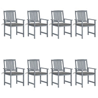 Sedie da Giardino con Cuscini 8 pz in Massello di Acacia Grigie cod mxl 8523