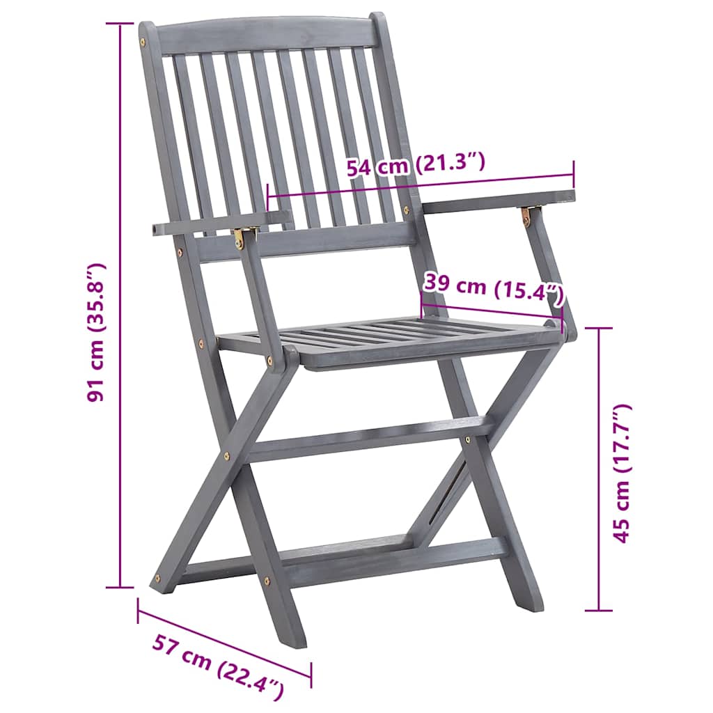 Sedie da Giardino Pieghevoli 8 pz con Cuscini Massello Acacia 3078264