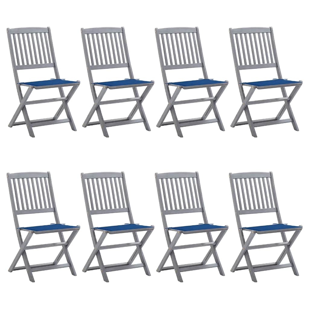 Sedie da Giardino Pieghevoli 8 pz con Cuscini Massello Acacia