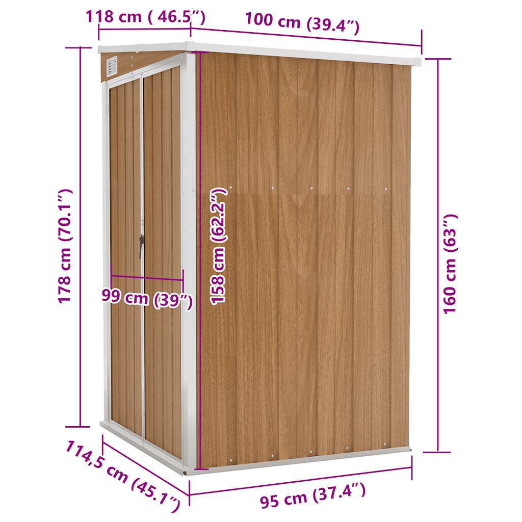 Capanno Giardino a Parete Marrone 118x100x178cm Acciaio Zincato