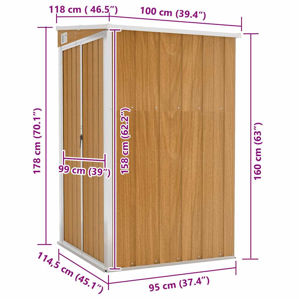 Capanno Giardino a Parete-Casetta da Giardino Marrone 118x100x178cm Acciaio Zincato