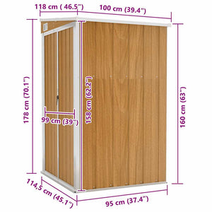 Capanno Giardino a Parete-Casetta da Giardino Marrone 118x100x178cm Acciaio Zincato