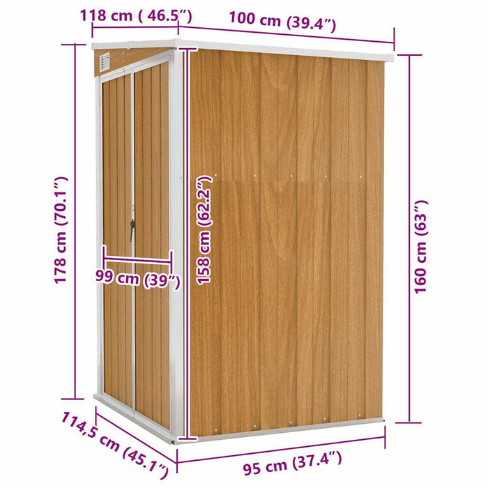 Capanno Giardino a Parete-Casetta da Giardino Marrone 118x100x178cm Acciaio Zincato