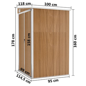 Casetta da giardino a parete 118 x 100 x 178 cm in acciaio zincato marrone 02_0044057
