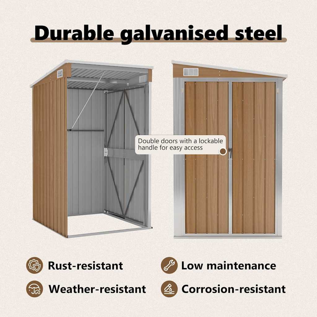 Capanno Giardino a Parete Marrone 118x100x178cm Acciaio Zincato 316220