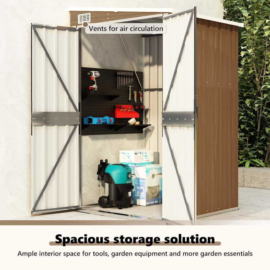 Capanno Giardino a Parete Marrone 118x100x178cm Acciaio Zincato 316220