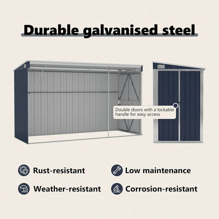 Capanno da Giardino a Parete Antracite 118x288x178 cm Acciaio 316227