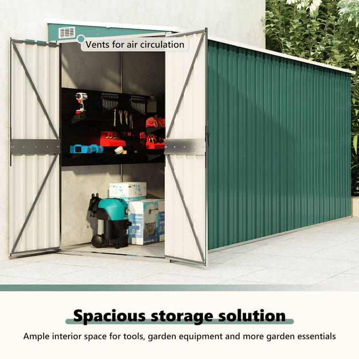 Capanno Giardino a Parete Verde 118x382x178 cm Acciaio Zincato 316229