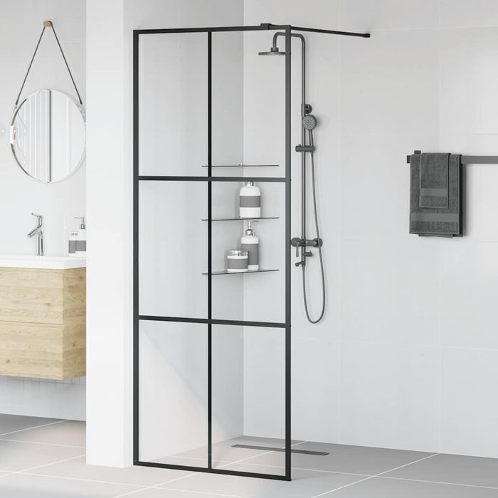 Parete Doccia Walk-in in Vetro Trasparente ESG Nera 80x195 cm cod mxl 48378