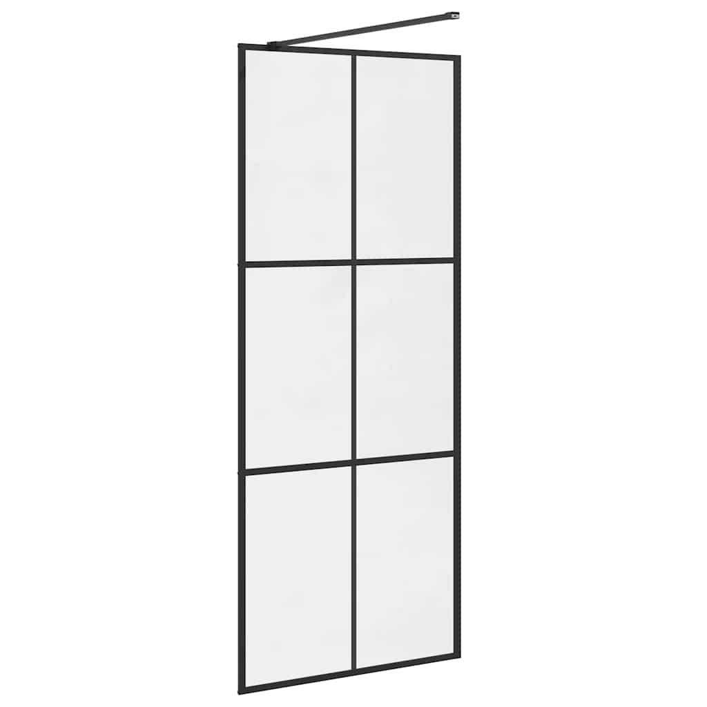 Parete Doccia Walk-in in Vetro Trasparente ESG Nera 80x195 cm 151023