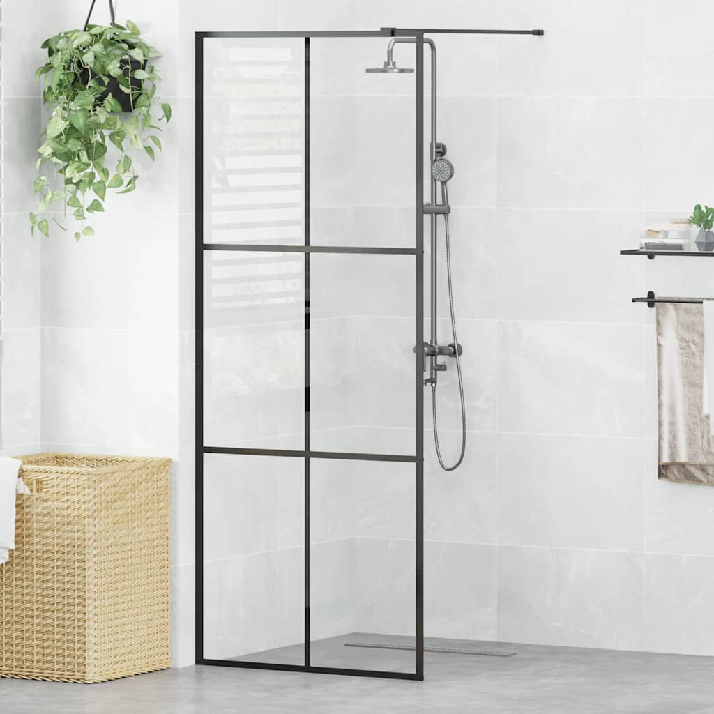 Parete Doccia Walk-in in Vetro Trasparente ESG Nera 80x195 cm cod mxl 48378